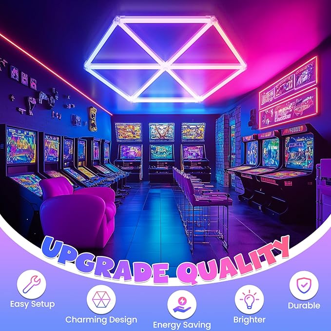 Hexagon Garage Lights RGB - Music Sync Mode with 358 Dynamic Colors, Wireless APP，Voice Control for Man Caves, Game Rooms, Bars