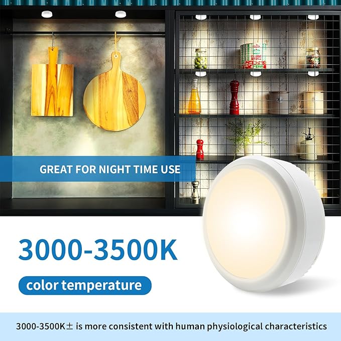 LEASTYLE Puck Lights with Remote, Battery Operated Under Cabinet Lighting with Dimmable Timer, 3000K Stick-On Closet Light Under Counter Lights for Kitchen,White (1 Pack)