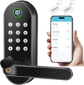 Fingerprint Smart Door Lock with Handle & Keypad – Bluetooth Keyless Entry for Front Door, Home, Kids, Guests, Airbnb & Rental, App + Code Access, Compatible with Alexa & Google, Easy DIY Install