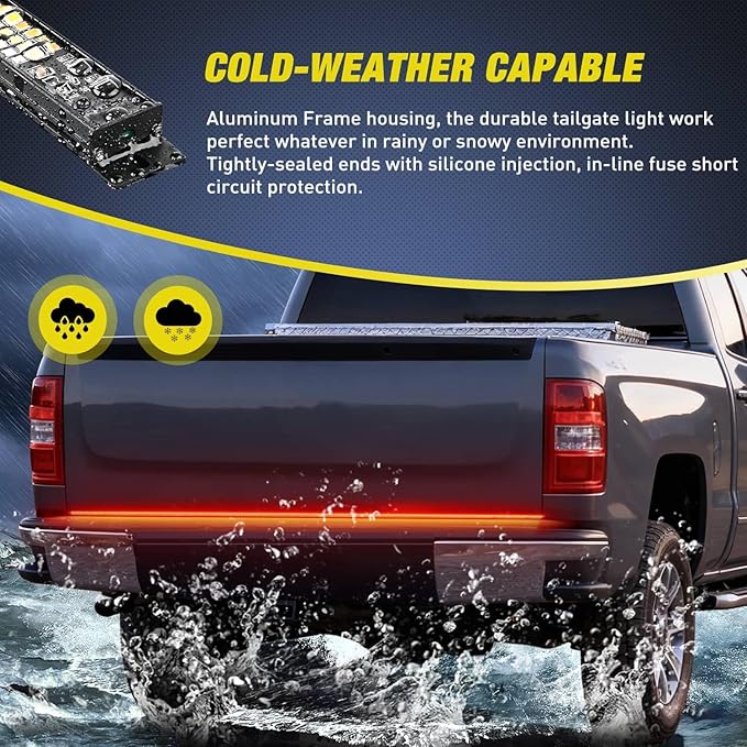 Nilight Truck Tailgate Light Strip 48" Aluminum Frame Triple Row 780 LED Bar with Red Running Brake Sequential Turn Signals Strobe Lighting White Reverse