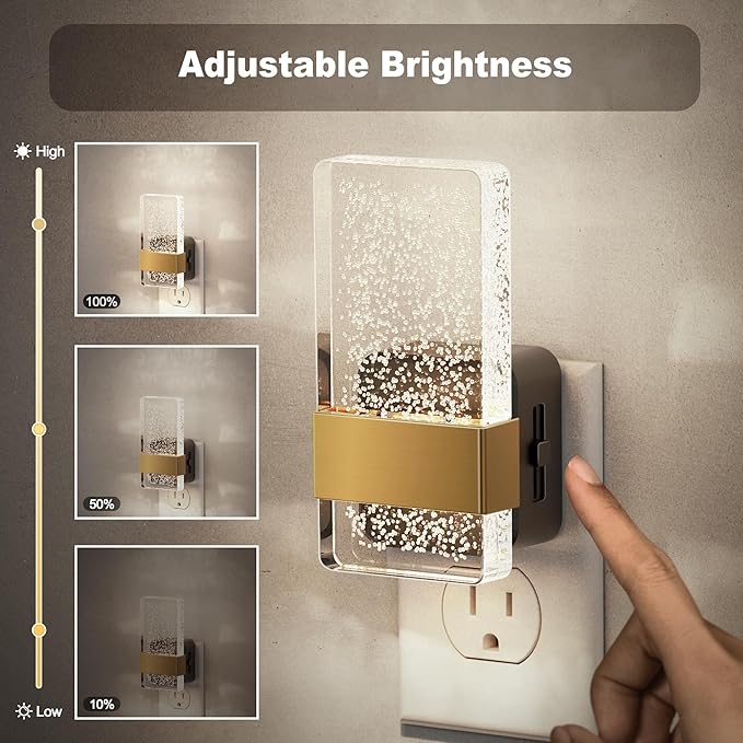 JandCase Night Lights Plug into Wall, Dusk to Dawn Sensor, 5000K White LED, Acrylic Bubble Design, 0-100lm Adjustable Brightness, 2-Pack for Bedroom, Bathroom, Living Room, Hallway