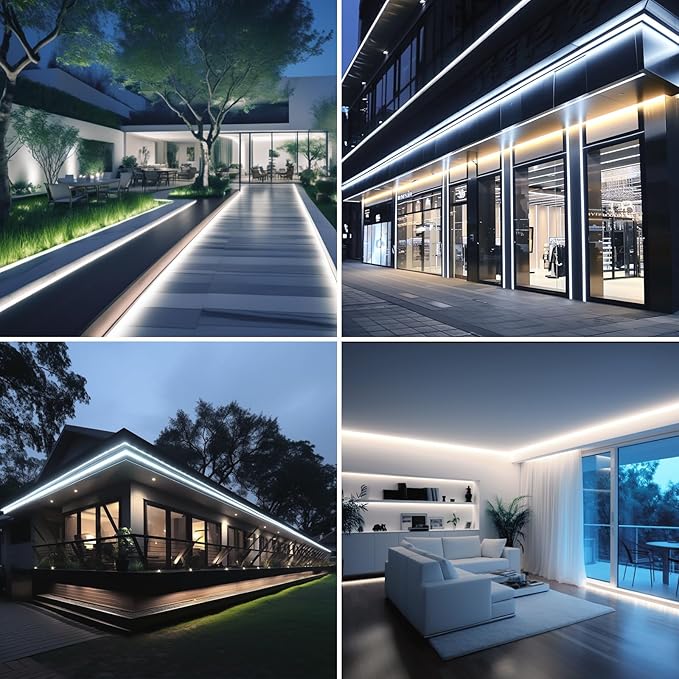 AC 110V COB LED Strip Lights 98.4ft, 6000K Cool White LED Rope Light Outdoor Waterproof, 10W/M CRI 90+ Flexible Cuttable, for Bedroom, Living Room, Garden, Commercial, House