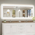 96x36 Brushed Nickel LED Bathroom Mirror with Lights, Sliver Framed Backlit and Front Lit Anti-Fog Lighted Vanity Mirrors for Bathroom Wall, Dimmable, 3 Colors, Memory, Tempered Glass, CRI＞90