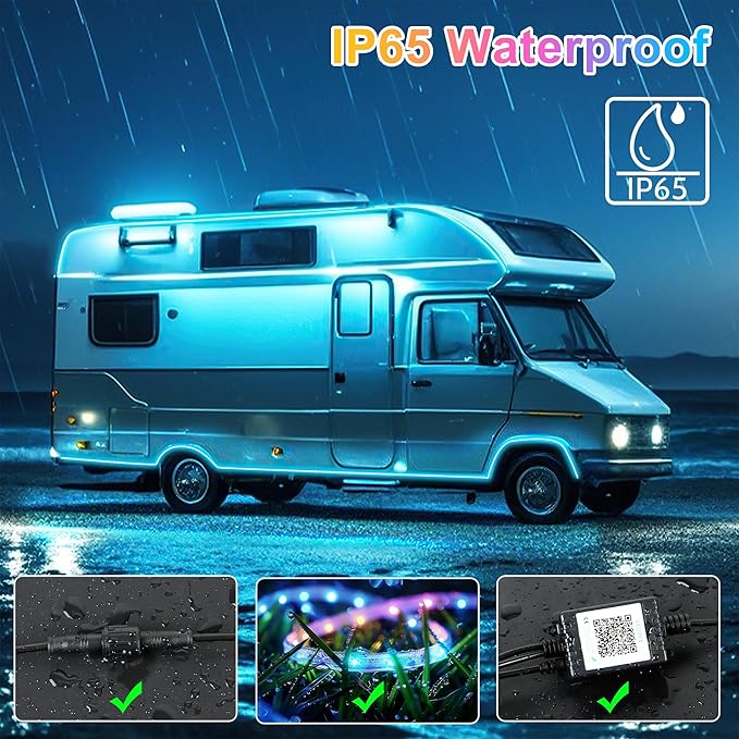 2 Pack RV Awning Lights, 40FT 12V LED Light Strip, RV Outdoor Light, Camper Lights RV Porch Light for Motorhome Travel Trailers Food Trucks, RV Underglow Light Kit(RGB)