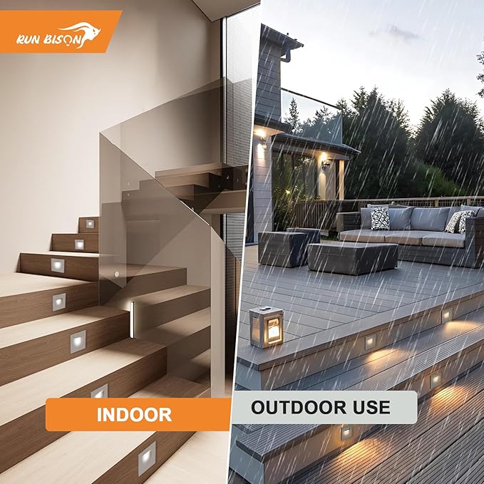 Horizontal Step Lights, 5CCT Selectable, IP65 Waterproof, 3W 100LM, 120V LED Stair Lights Indoor Outdoor, 10%-100% Dimmable, White, ETL Listed - 4PK