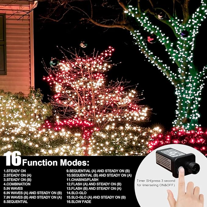 LAMPHOME 200 LED 66FT Green St Patricks Day String Lights, Christmas Fairy Lights with 16 Lighting Modes, String Mini Light Plug in for Indoor Outdoor Tree Garden Wedding Party Decoration