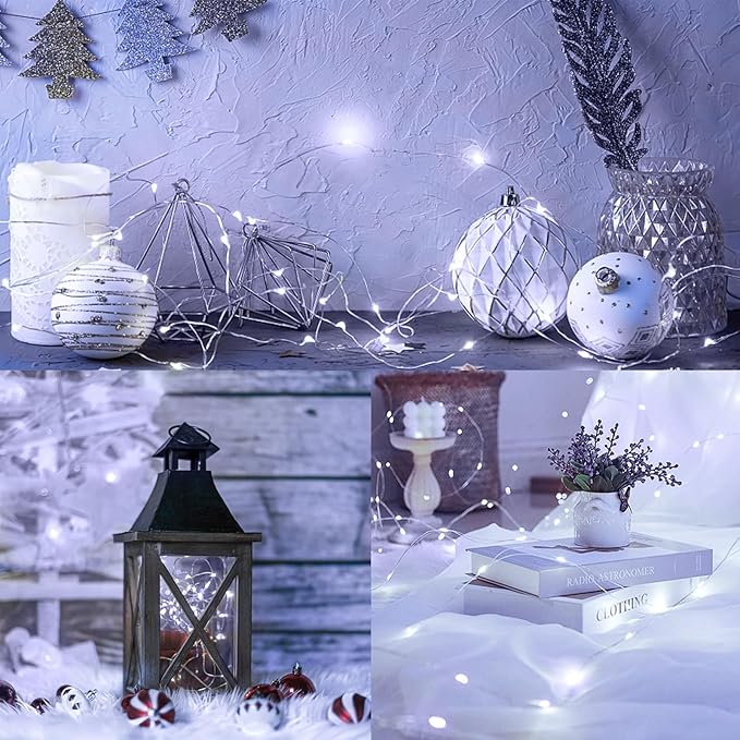 8 Pack Total 160FT 480LED Fairy Lights Battery Operated with Rmote, Waterproof Twinkle Lights with Timer Indoor Outdoor, Cuttable String Light for Bedroom, Classroom, Christmas Decor, Cool White