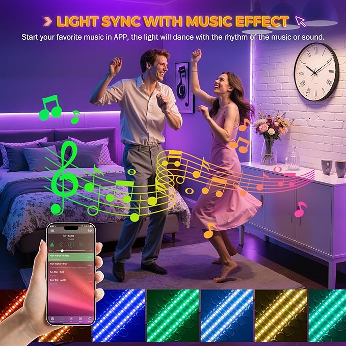 BEAMNOVA 40FT RGB LED Strip Lights Kit, 4 * Light Modules, 120V to 12V Transformer, Remote & Bluetooth App Control, Parallel-Control Design, IP65 Waterproof, Adhesive Commercial Storefront Lights