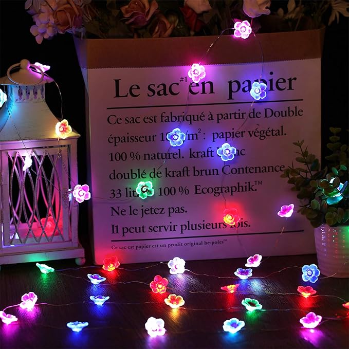 Mudder 16 Colors Cherry Blossom Decor Flower String Lights, Fairy Pink Light String with Timer 13 ft 40 LEDs USB Battery Operated Fairy Lights for Bedroom Indoor Outdoor Wedding Valentines Day(2 Pcs)
