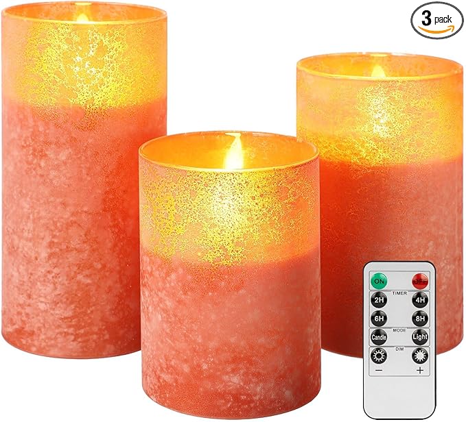 Mingfuxin Flameless Candles with Remote, Orange Candles Battery Operated with Timer, LED Candle for Mantel Bedroom Coffee Table Halloween Decorations
