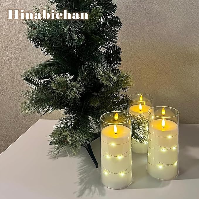 Flickering Flameless Candles with Remote Timer, 6pcs LED Battery Operated Candles with Embedded String Lights White, D3 H6