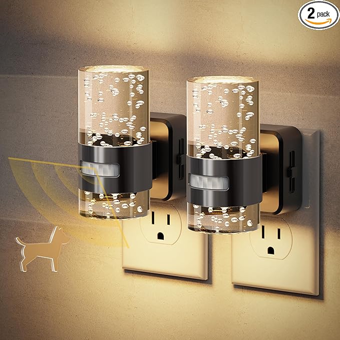 JandCase Motion Sensor Night Light, Night Lights Plug Into Wall, 2 Pack 3000k LED Dimmable Night-Lights with Adjustable Brightness, 0-100Lm, Motion Activated Nightlight for Bathroom, Hallway, Bedroom