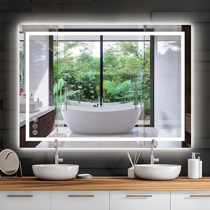 48x36 LED Bathroom Mirror with Lights, Anti Fog Vanity Mirror Wall Mounted, Dimmable Front Light and Backlight, Memory Function Tempered Glass, Shatter Proof ETL Listed