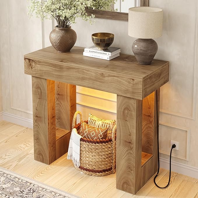 Unikito 39" Entryway Table with Socket and Sensor Light, Narrow Console Table with Storage Behind Couch, Farmhouse Entryway Table for Hallway, Behind The Couch, Living Room, Foyer
