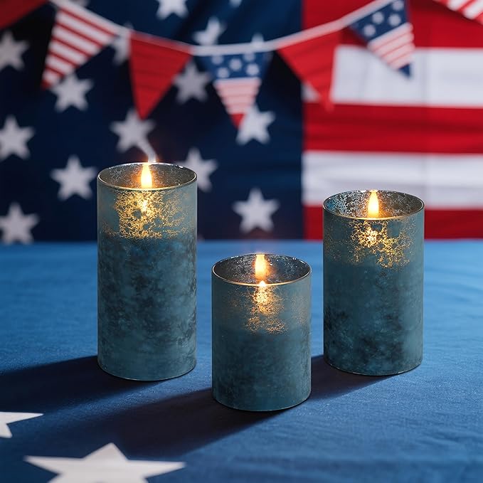 Mingfuxin Blue Flameless Candles with Remote - Battery Operated Candle with Timer, LED Indoor Pillar Candles for Home, Christmas, Wedding, Birthday Decorations