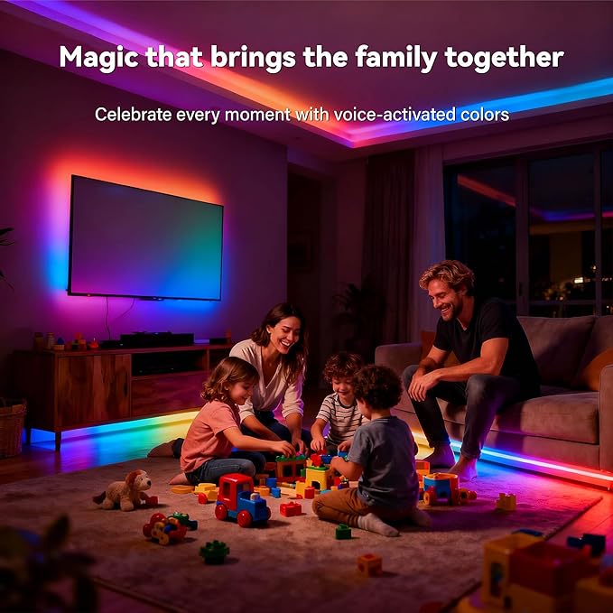 AI Voice Activated Led Lights Strip, Indoor Kids Bedroom Night Lighting RGB IC, Multiple Dimmable Color Changing Smart Lights, No App/No WiFi Required, Strong Adhesive Music Sync 16.4ft USB Powered