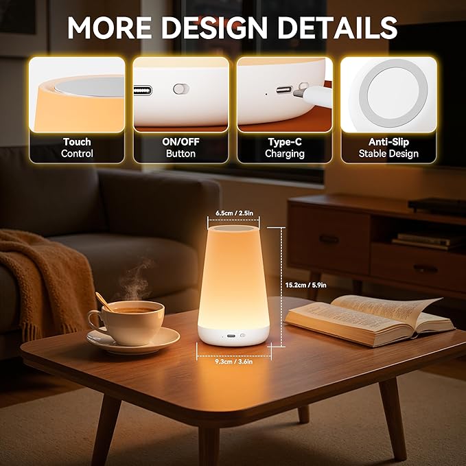 Auxmir Night Light, Dimmable Touch Lamp for Bedroom, Portable Rechargeable Bedside Table Lamp for Baby Nursery, 13 RGB Colors & 5 Brightness, Night Lights for Bedroom Living Room Bathroom Hallways