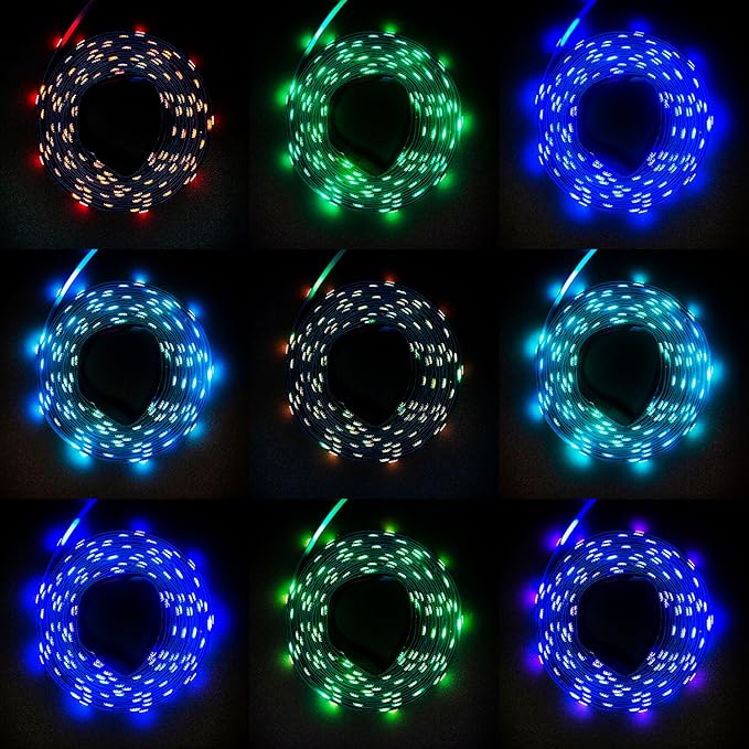 USB LED Strip 60 Lights Per Meter RGB Color with APP and IR Remote 5050 SMD LED for Bedroom,Home,TV Backlight, Multicolor with Remote Control (Black, 5 Meter 300 Lights)