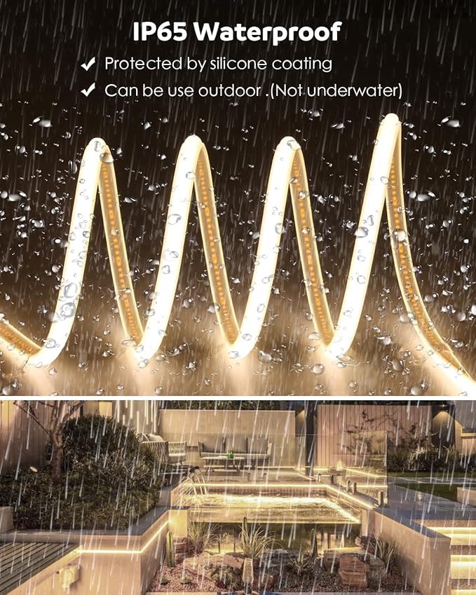 Aclorol 120V COB LED Strip Lights 16.4FT/5M Flexible COB LED Lights 3000K Warm White AC 110V-120V LED Flex Lights Strip Plug in High Density COB LED Rope Light for Outdoor Bedroom Patio Garden Decor