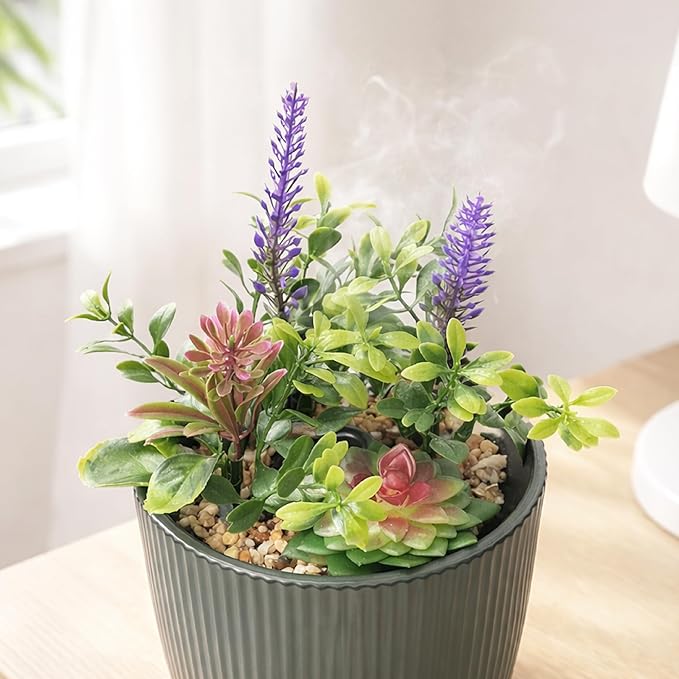 Earnest Living Essential Oil Diffuser Ceramic Artificial Succulent Plants Potted Diffuser 100 ml for Lavender Essential Oils Timers Night Lights and Auto Off Humidifier Aromatherapy Diffusers for Gift