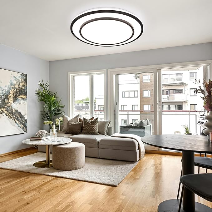 20" LED Flush Mount Ceiling Light Fixture Dimmable, Black Fixture Ceiling Mount 36W,Modern Close to Ceiling Light 5CCT for Living Room,Kitchen,Bedroom