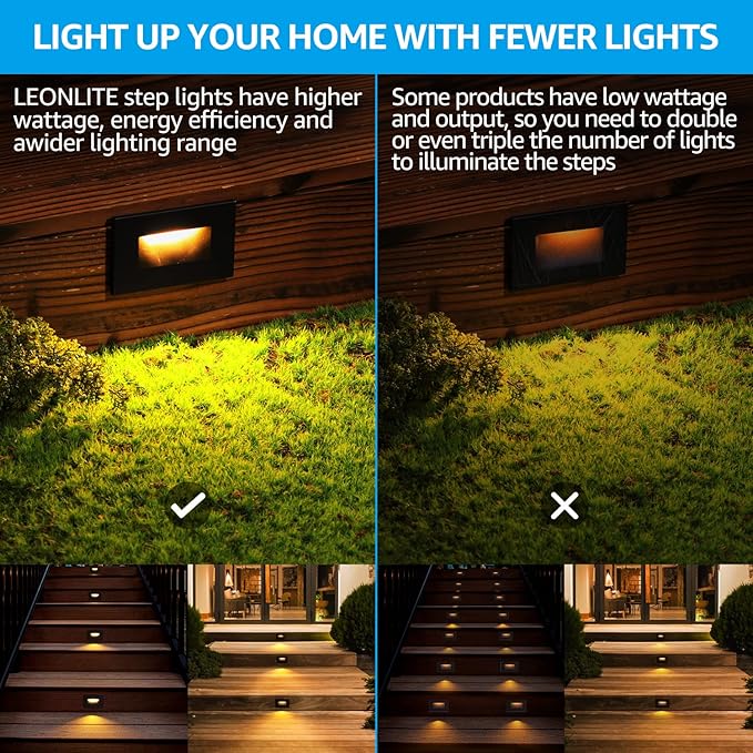 LEONLITE 12-Pack Premium Series 5CCT 120V LED Step Lights, Dimmable 3.5W Indoor Outdoor Waterproof Horizontal Stair Light, 2700K3000K3500K4000K5000K Selectable, CRI90, ETL, Aluminum, Oil Rubbed Bronze