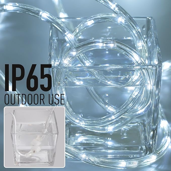 50ft White Rope Lights,Connectable for Indoor & Outdoor,110V Transparent Flexible Tube Lights,Waterproof LED Rope Lighting for Outside,Deck,Patio,Pool,Camping,Bedroom Decor,Landscape Lighting