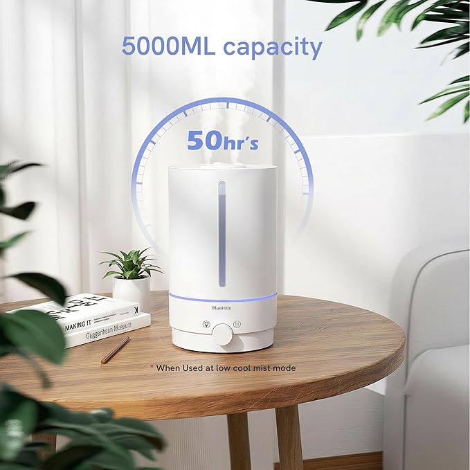 BlueHills Premium Set of Two Large 5000 ML XL and 2500 ML Essential Oil Diffusers Humidifier Combo for Large Room Home with Décor LED Lights Great Gift – Value Pack of White and Dark Wood Grain