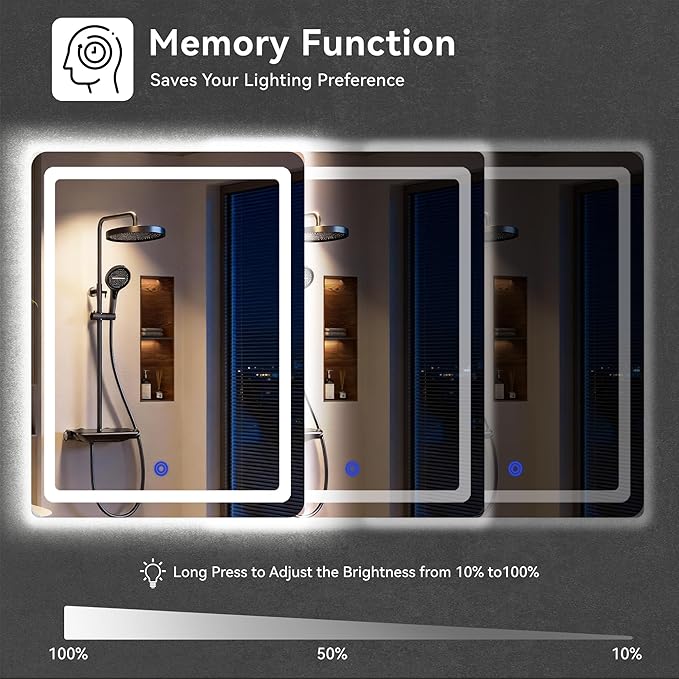 18“ x 24” LED Bathroom Smart Mirror, Rectangle Mirror with Three Color Light Temperature Brightness Settings,Backlit + Front Lit,Wall-Mounted Vanity Mirror with Memory Function