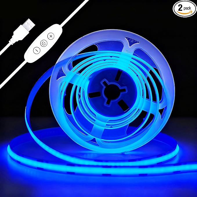 iNextStation 6.6ft 2M Blue COB LED Strip Light, 5V USB 640LEDs COB LED Strip with Dimmer, CRI 93+, Flexible COB LED Tape Lights for TV Backlight, Bedroom, Mirror, Wardrobe, Home Decor