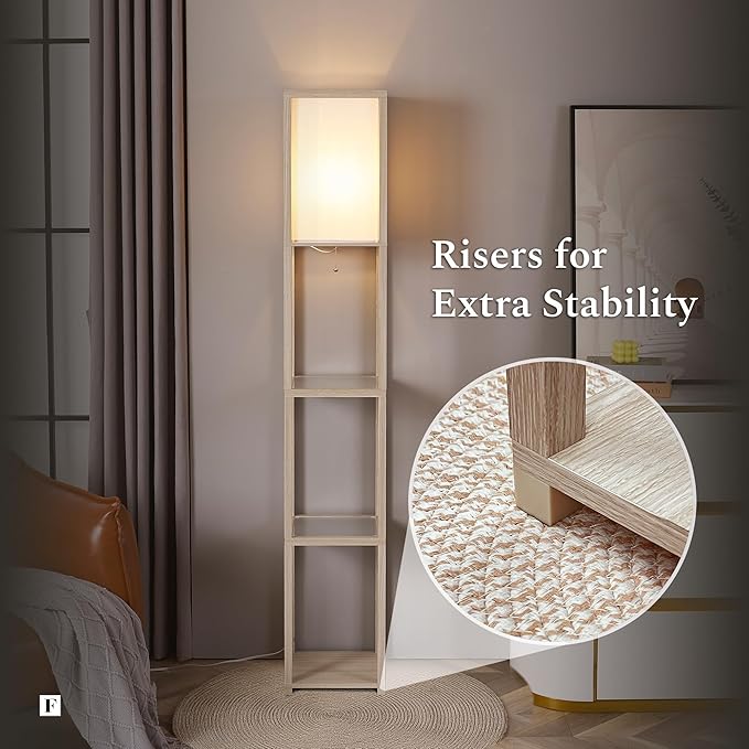 FENLO Floor Lamp with Shelves – Tall Standing Lamp with Tempered Glass Tiers – Modern Minimalist Floor Lamp for Bedroom, Living Room, or Corner Fina