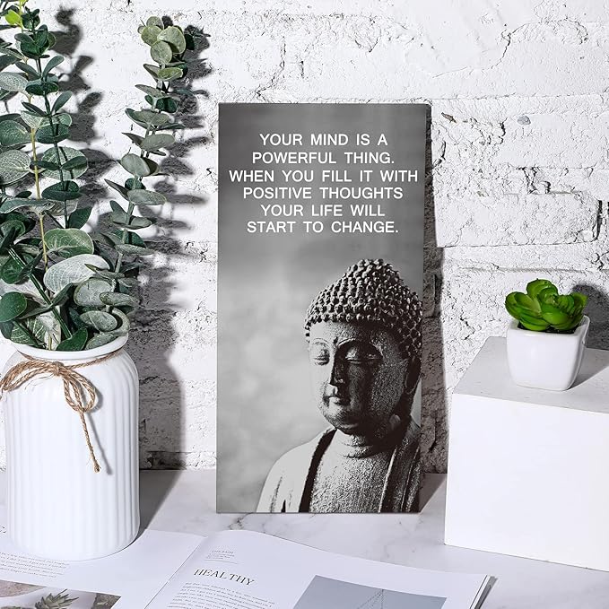 Blulu 2 Pcs Buddha Quote Decor Buddha Inspirational Quote Wall Art Meditation Room Chakra Decor Zen Wooden Hanging, Spiritual Gift for Home Yoga Living Room Women(Start to Change)