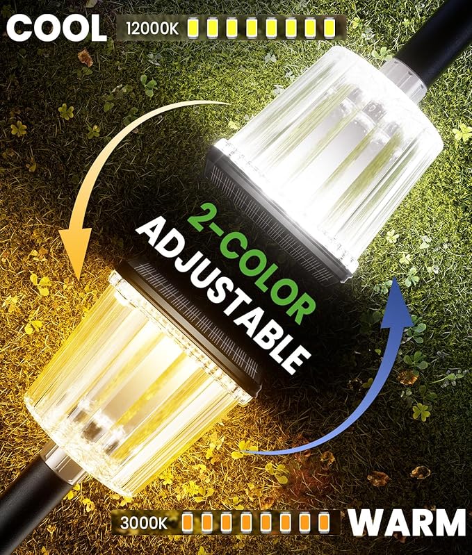 Super Bright Solar Pathway Lights 12 Pack, Adjustable Warm & Cold Solar Lights Outdoor Waterproof IP65, Auto On/Off, Outdoor Decor Light for Garden, Landscape, Path, Yard, Patio, Driveway