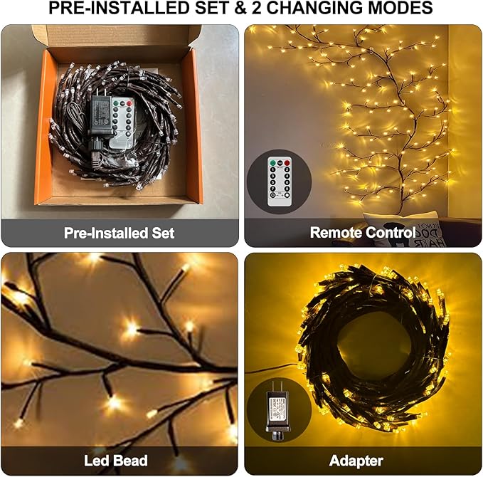 2PCS Vines for Room Decor with Remote, 7.5Ft Christmas Decorations Indoor Home Decor Artificial Plants Twinkling Tree Branches, 8 Modes Enchanted Willow Vine Lights for Bedroom Walls Living Room