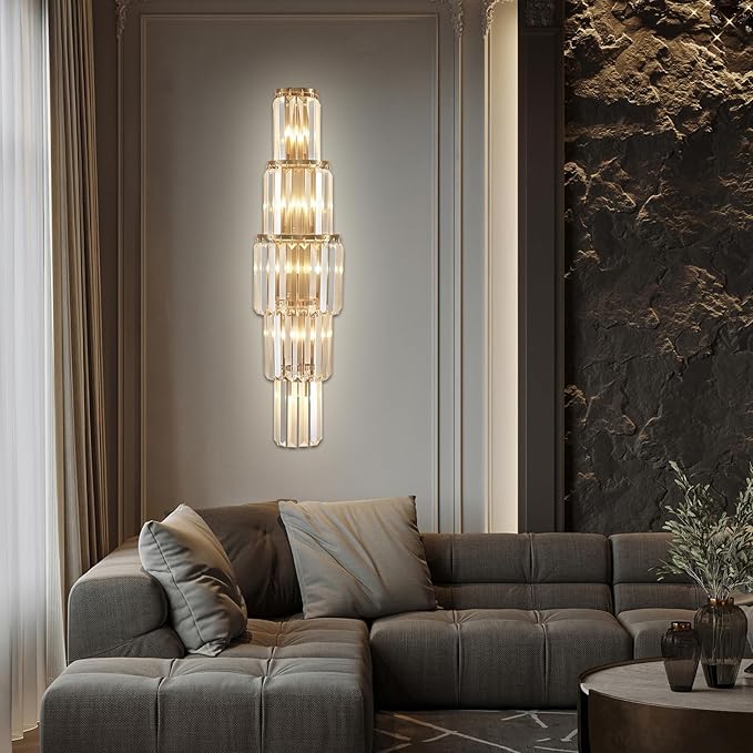 29.5 inch Modern Wall Sconce Contemporary Crystal Wall Sconce 5-Light Gold Bathroom Light Fixtures for Bedroom Hallway Living Room