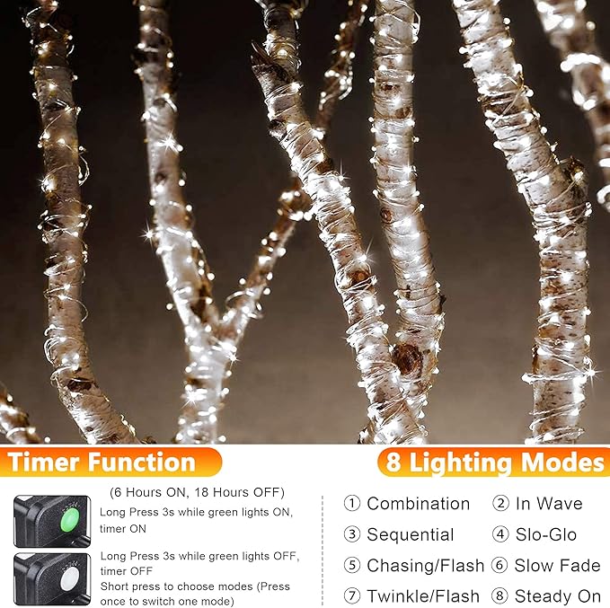 Joomer Fairy String Lights 33FT 100 LEDs Plug in Fairy Lights Indoor Copper Wire String Light DIY for Bedroom, Parties, Wedding, Christmas, Outdoor, Indoor Decoration (White, Non-Connectable)