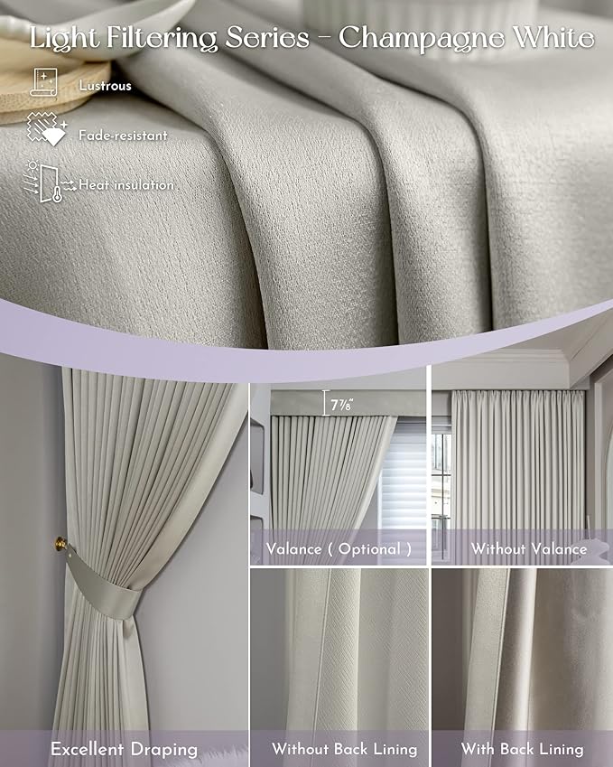 Graywind Hardwired Smart Curtains Motorized Curtains with Remote Alexa Google Control for Sliding Door Room Darkening Drapes One-Way or Split Draw, Custom Width to 220" (Champagne White)