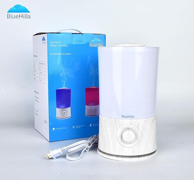 BlueHills Premium Large 2500 ML and 2000 ML XL Essential Oil Diffusers Humidifier Combo Set of 2 for Large Room Home with Décor LED Lights Great Gift – White and White Wood Grain