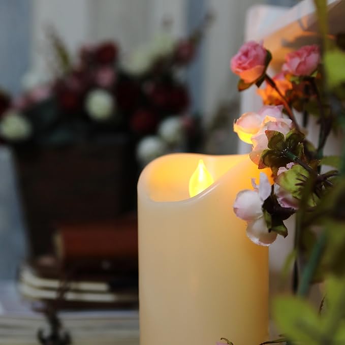 CANDLE CHOICE Outdoor Battery Operated Flameless Candles with Remote Timer Waterproof Flickering Plastic Electric LED Pillar Lights for Lantern Patio Garden Wedding Party Decorations 3x5 Inches 2 Pack