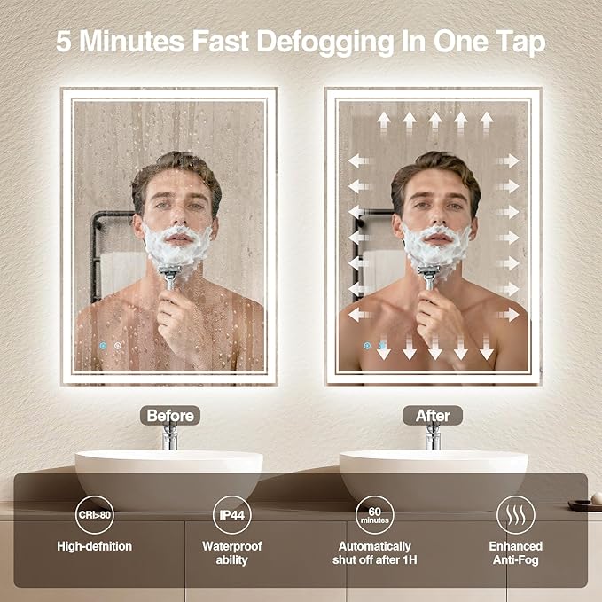 28"x 36" LED Bathroom Mirror with Anti-Fog, Dimmable Backlit + Front Lit, LED Bathroom Vanity Mirror for Wall, Memory Function, Shatter-Proof Glass, ETL Listed(NHYJ7922D)