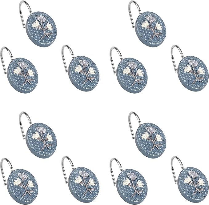 Zahari Home 13pc Capri Bathroom Sheer Shower Curtain Sets & 12 Hooks - Modern Classic Luxury Contemporary Decor Blue Shower Curtain Stylish Bath Sets