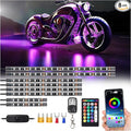 8 Piece RGB Motorcycle LED Underglow Kit with Brake Turn Signal, APP Control Music Sync, 24/4 Key Dual Remote, Waterproof Multicolor Motorcycle Strip Light for Harley Davidson Kawasaki ATV Golf Cart