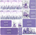 16 Pcs Lavender Kitchen Decor Set 4 Purple Kitchen Towels 4 Lavender Placemats 2 Non Slip Rugs and Mats for Floor 2 Spring Oven Mitts Gloves 2 Pot Holders 2 Floral Curtains for Home Decoration Gift