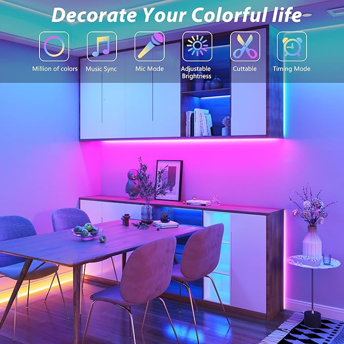 150 ft LED Lights for Bedroom Music Sync RGB LED Strip Lights with APP & Remote Control LED Lights for Room Home Party Christmas Wall Decor (2 Rolls of 75ft)