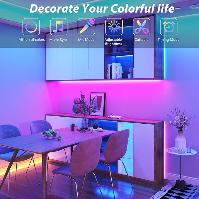 Led Lights for Bedroom 200 ft (2 Rolls of 100 ft), Ultra Long Smart Led Strip Lights with App Remote Control, RGB Music Sync Color Changing Lights for Bedroom, Kitchen, Party, Home Decoration