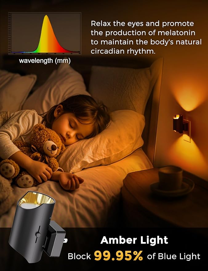 L LOHAS LED Night Light, Amber & Yellow Night Lights Plug into Wall, Dimmable Light Sensor, Soft Night Light, Sleep Light for Kids, Warm Night Light for Bedroom, Hallway, Bathroom, 2 Pack