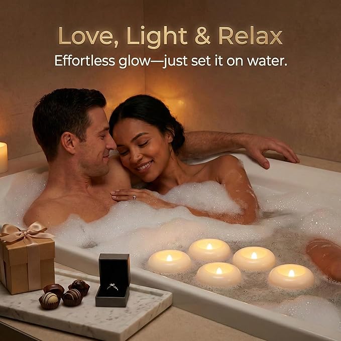 Aignis 48 Flameless LED Floating Candles, 3-Inch Plastic Battery Operated Tealights, Glow Time Over 200 Hours, Cozy Romantic White Light, Suitable for Pool/Bathtub/Hot Bath/Wedding Centerpiece Decor