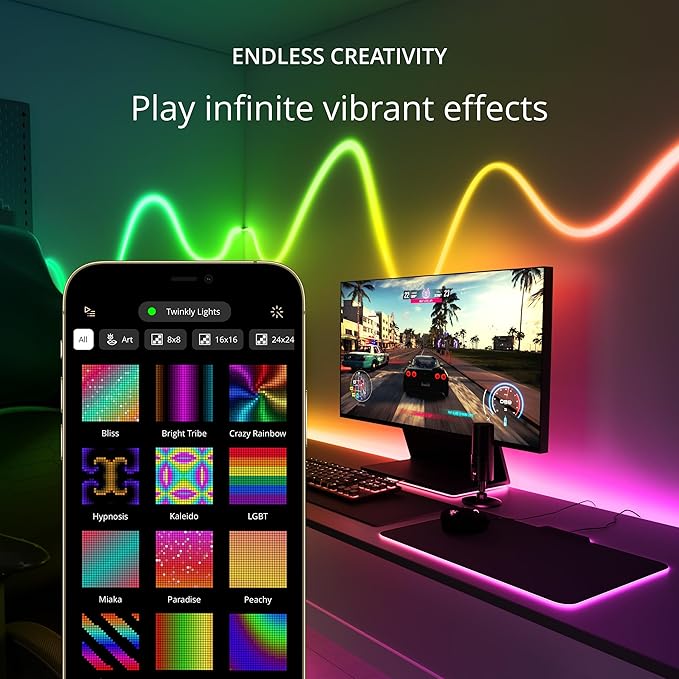 Twinkly Line – Extension Kit App-Controlled Adhesive + Magnetic LED Light Strip with RGB (16 Million Colors) LEDs. Extendable. 5 feet. Black Strip. Indoor Smart Home Decoration Light