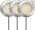 GETINLIGHT 2.5" Wide 3000K Dimmable LED Puck Lights Kit, Plug-in Installation with Recessed or Surface Mounted, Brushed Nickel Finish Over Metal Construction, Set of 3, IN-0113-3-SN