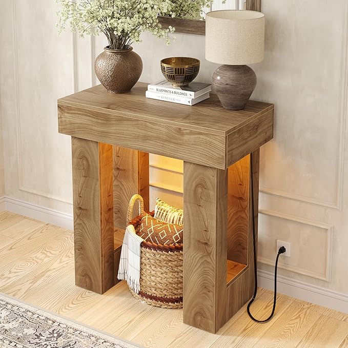 Unikito 32" Entryway Table with Socket and Sensor Light, Narrow Console Table with Storage Behind Couch, Farmhouse Entryway Table for Hallway, Behind the Couch, Living Room, Foyer